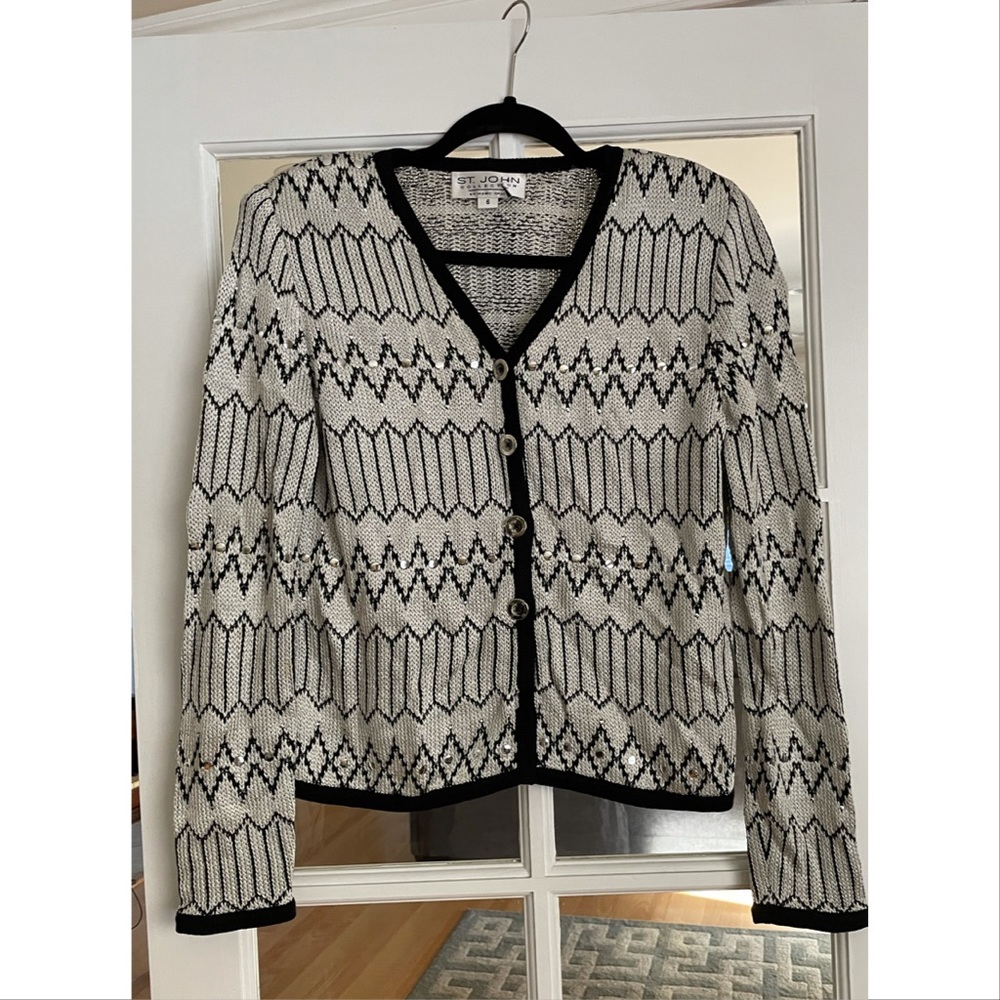 St. John Marie Grey Embellished Cardigan